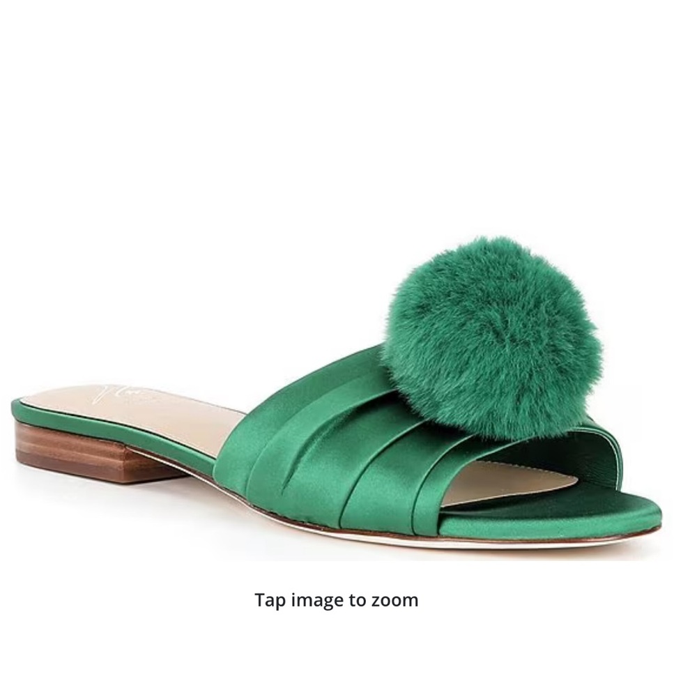 Antonio Melani x The Nat Note Olga Satin Pom Detail Slide Sandals - Picture 4 of 7